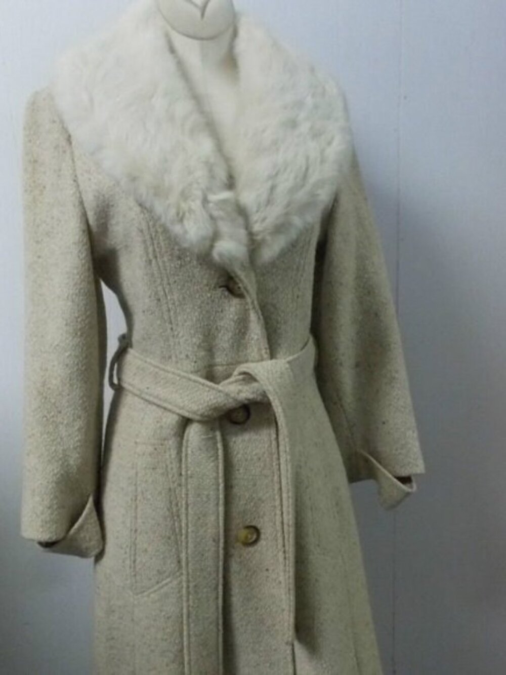 Vintage Jill Jr Tweed Style Coat with Rabbit Fur Collar